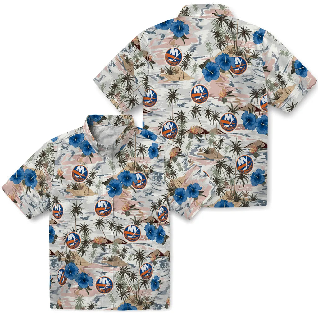 New York Islanders Hawaiian Shirt - Hibiscus Seaside | Hula Hawaiian Shirts