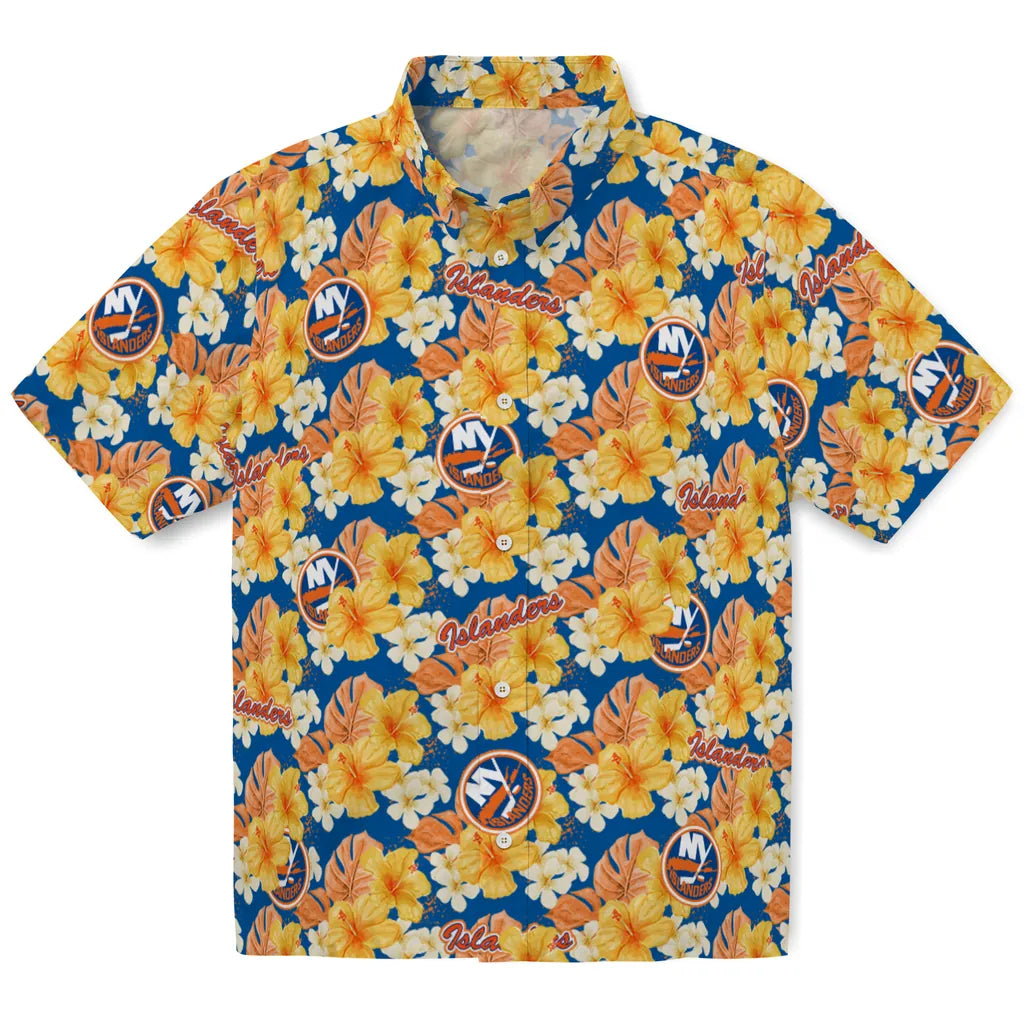 New York Islanders Hawaiian Shirt - Hibiscus Tropics | Hula Hawaiian Shirts