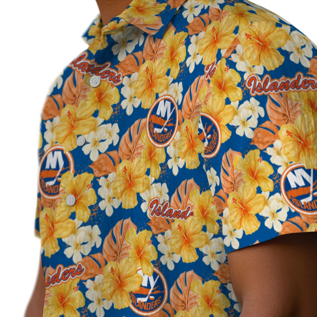 New York Islanders Hawaiian Shirt - Hibiscus Tropics | Hula Hawaiian Shirts