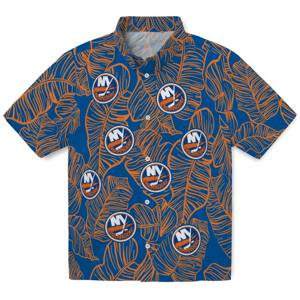 New York Islanders Hawaiian Shirt - Leaf Outline | Hula Hawaiian Shirts