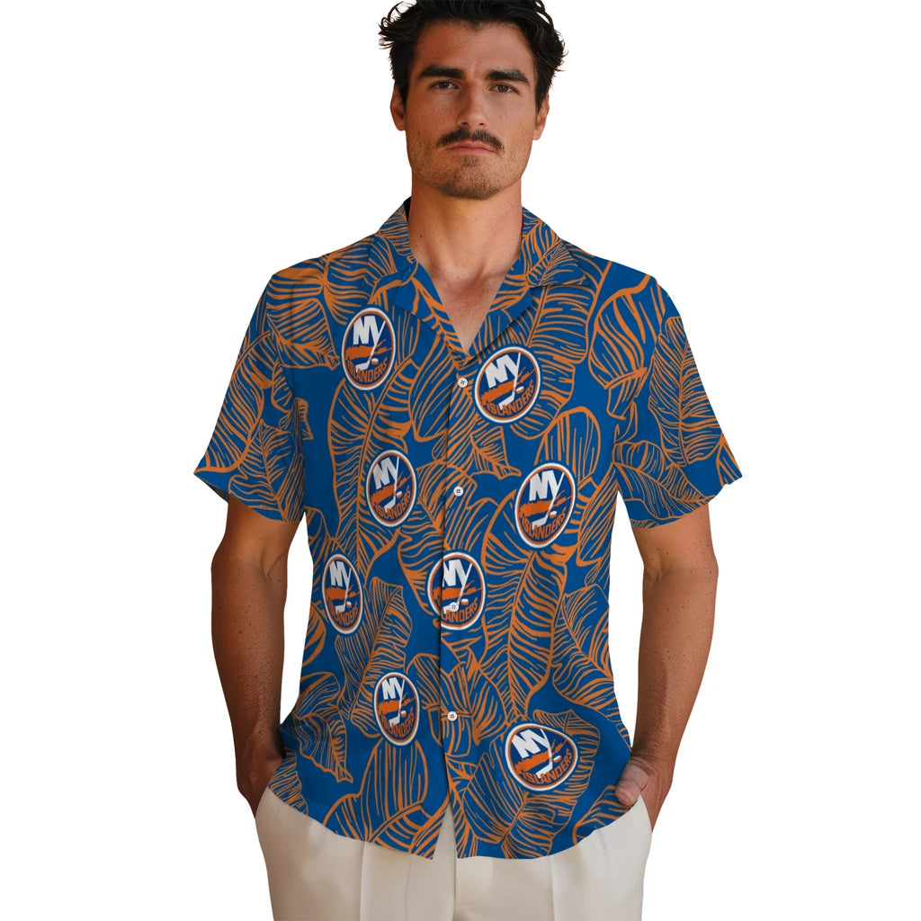 New York Islanders Hawaiian Shirt - Leaf Outline | Hula Hawaiian Shirts