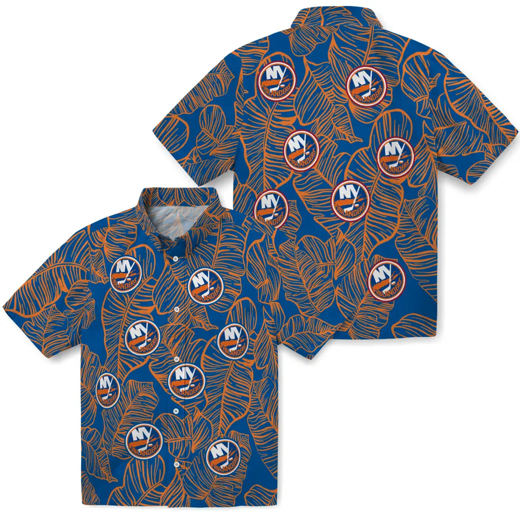 New York Islanders Hawaiian Shirt - Leaf Outline | Hula Hawaiian Shirts