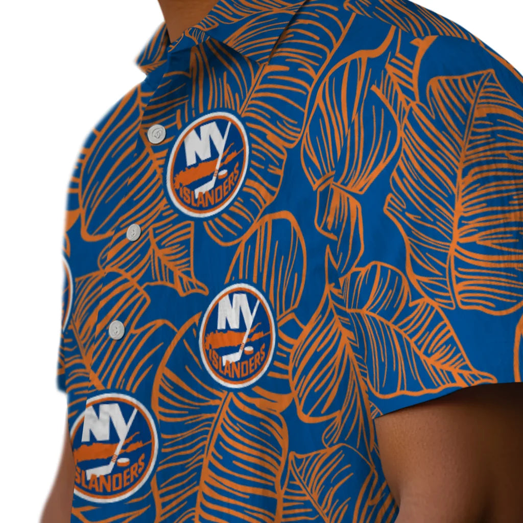 New York Islanders Hawaiian Shirt - Leaf Outline | Hula Hawaiian Shirts