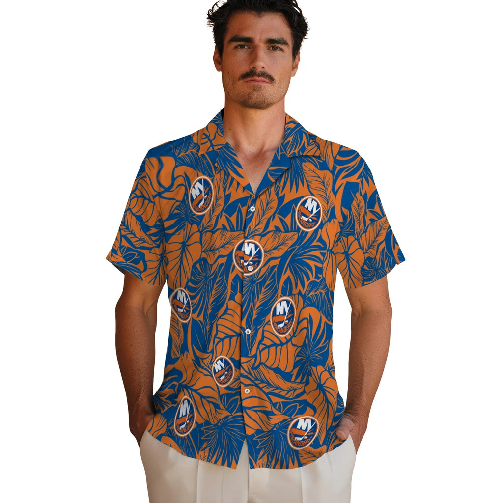 New York Islanders Hawaiian Shirt - Monstera Layer | Hula Hawaiian Shirts