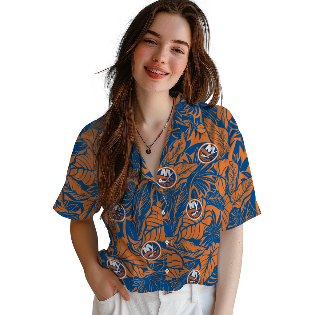 New York Islanders Hawaiian Shirt - Monstera Layer | Hula Hawaiian Shirts