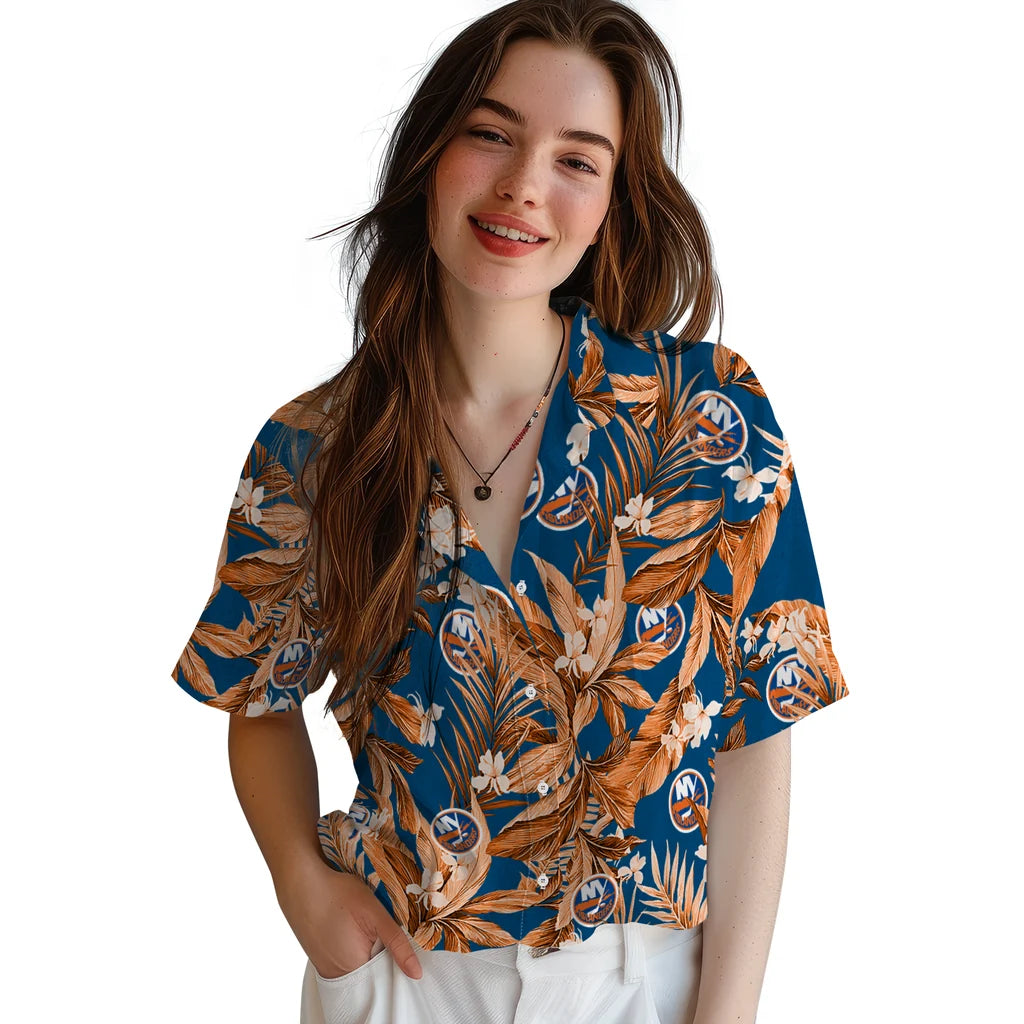 New York Islanders Hawaiian Shirt - Palm Leaves | Hula Hawaiian Shirts