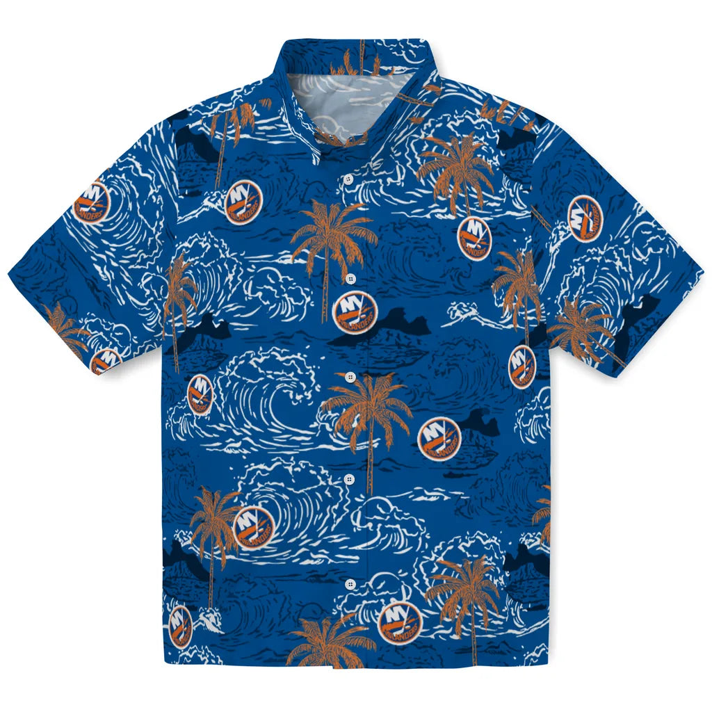 New York Islanders Hawaiian Shirt - Wave Palm | Hula Hawaiian Shirts