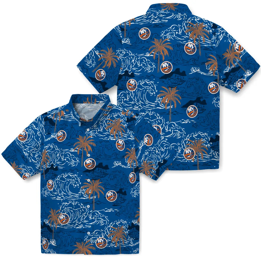 New York Islanders Hawaiian Shirt - Wave Palm | Hula Hawaiian Shirts