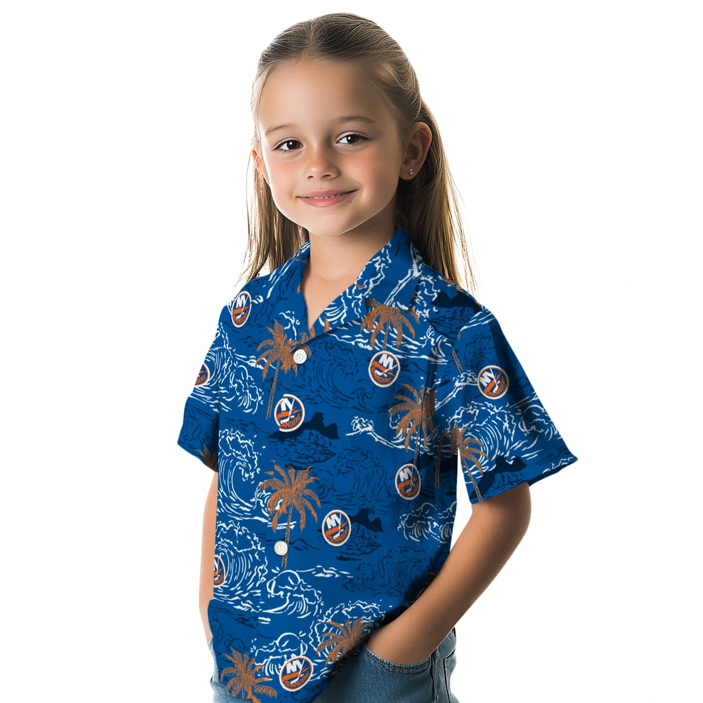 New York Islanders Hawaiian Shirt - Wave Palm | Hula Hawaiian Shirts