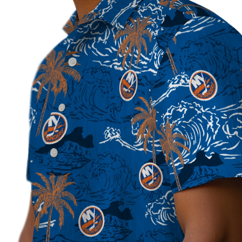 New York Islanders Hawaiian Shirt - Wave Palm | Hula Hawaiian Shirts