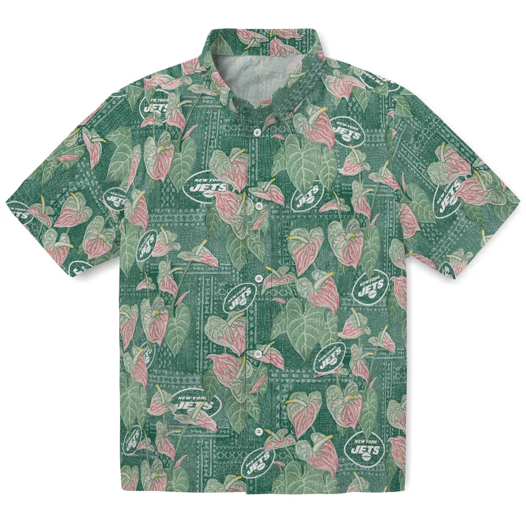New York Jets Hawaiian Shirt - Anthurium Overlay | Hula Hawaiian Shirts