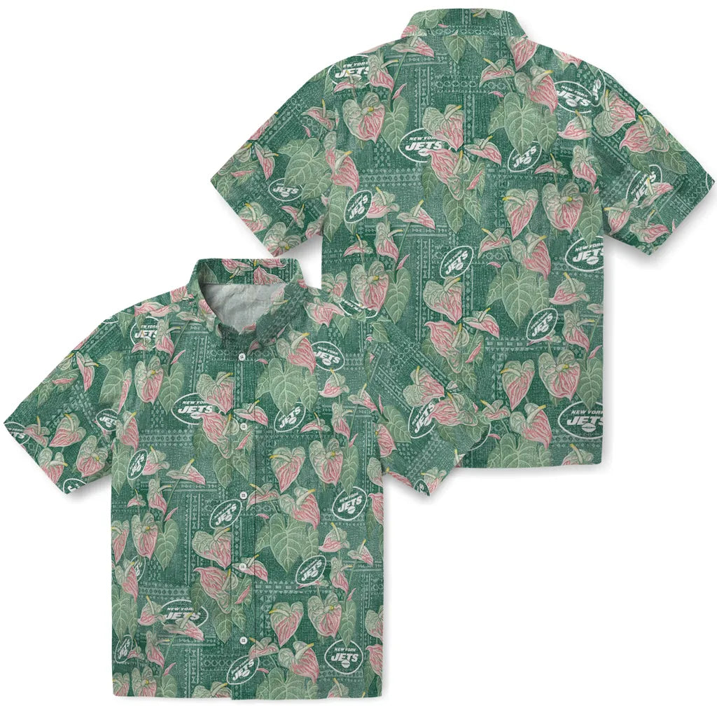 New York Jets Hawaiian Shirt - Anthurium Overlay | Hula Hawaiian Shirts