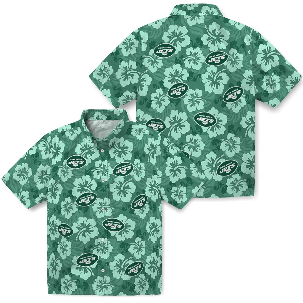 New York Jets Hawaiian Shirt - Hibiscus Cluster | Hula Hawaiian Shirts