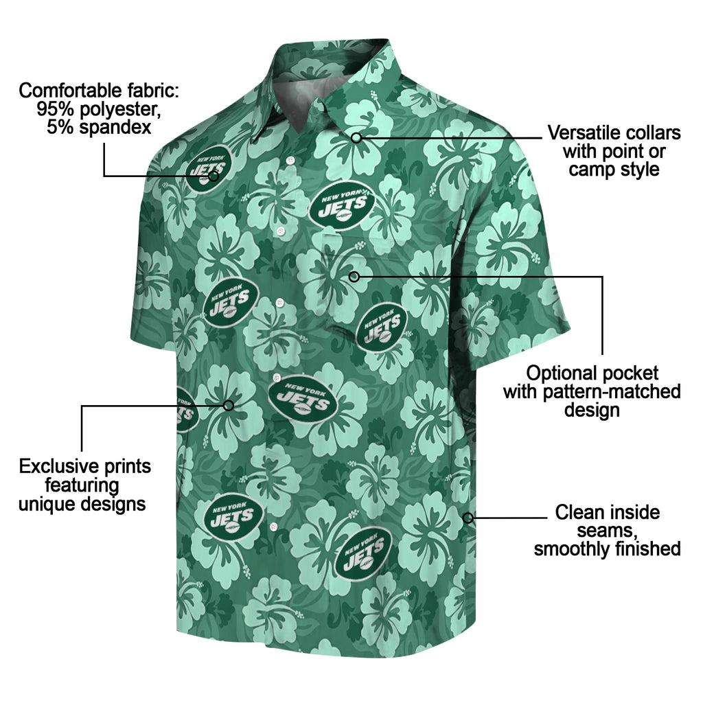 New York Jets Hawaiian Shirt - Hibiscus Cluster | Hula Hawaiian Shirts