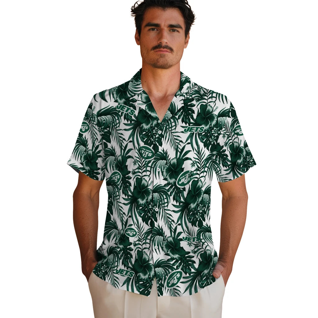 New York Jets Hawaiian Shirt - Hibiscus Exotic | Hula Hawaiian Shirts