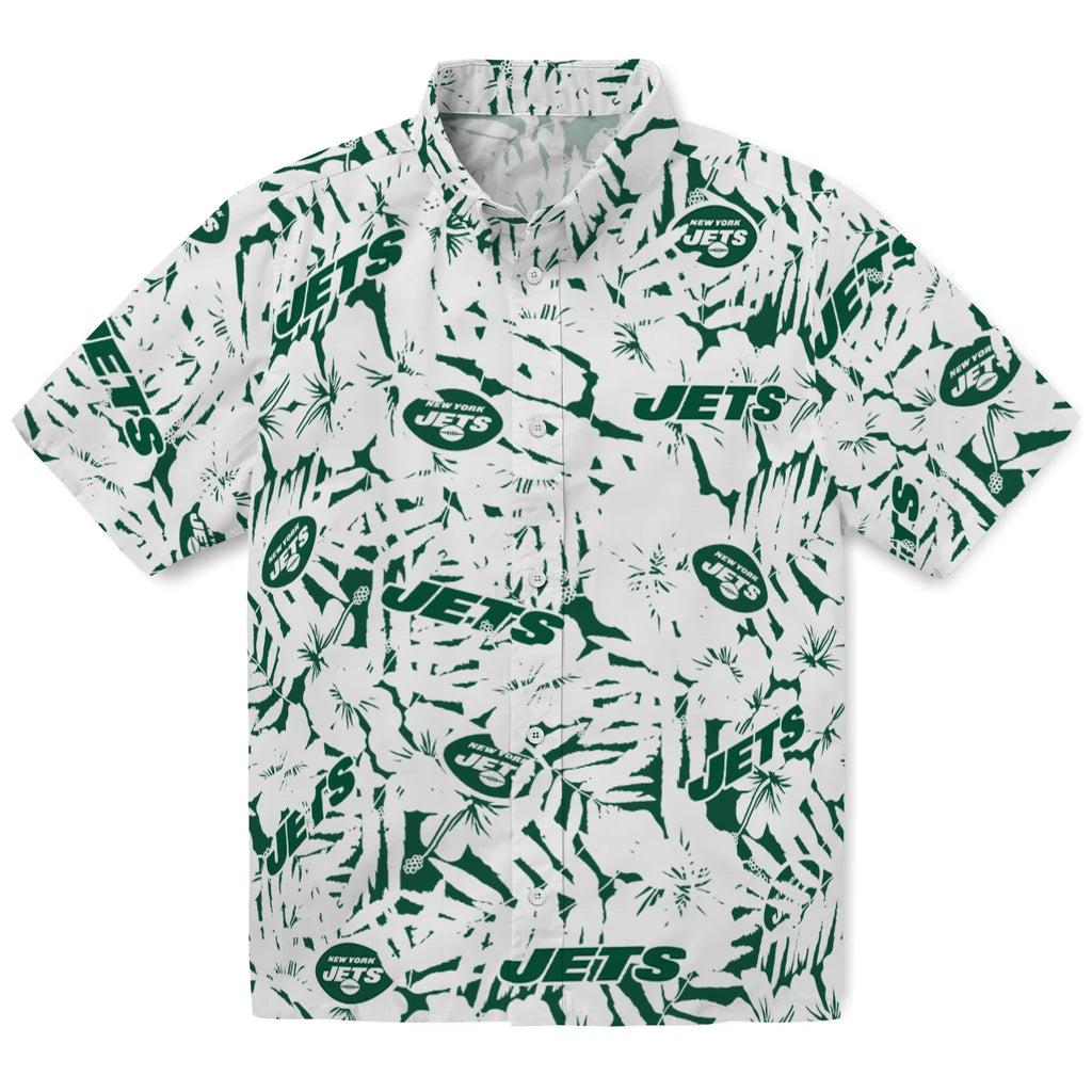 New York Jets Hawaiian Shirt - Hibiscus Overlay | Hula Hawaiian Shirts