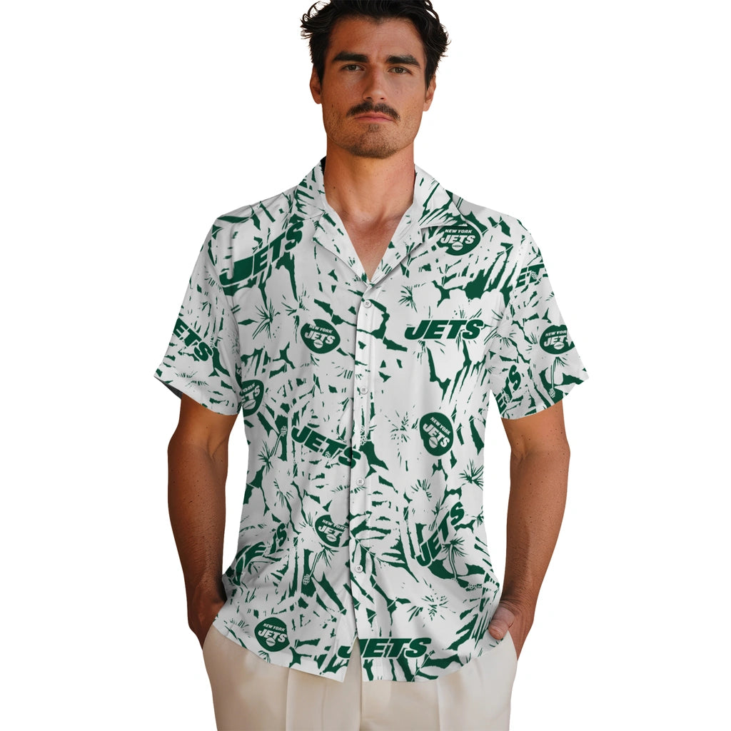 New York Jets Hawaiian Shirt - Hibiscus Overlay | Hula Hawaiian Shirts