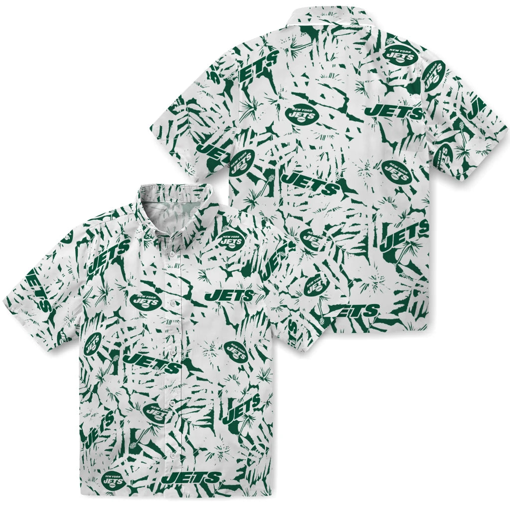 New York Jets Hawaiian Shirt - Hibiscus Overlay | Hula Hawaiian Shirts