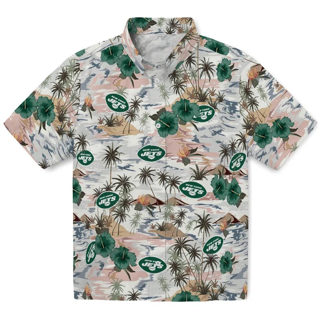 New York Jets Hawaiian Shirt - Hibiscus Seaside | Hula Hawaiian Shirts