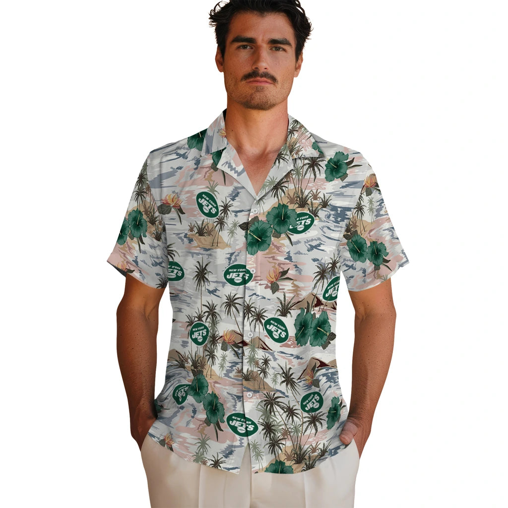 New York Jets Hawaiian Shirt - Hibiscus Seaside | Hula Hawaiian Shirts