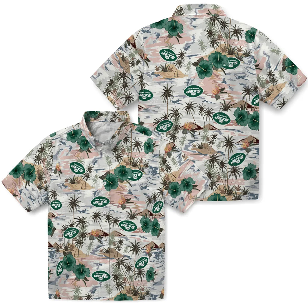 New York Jets Hawaiian Shirt - Hibiscus Seaside | Hula Hawaiian Shirts