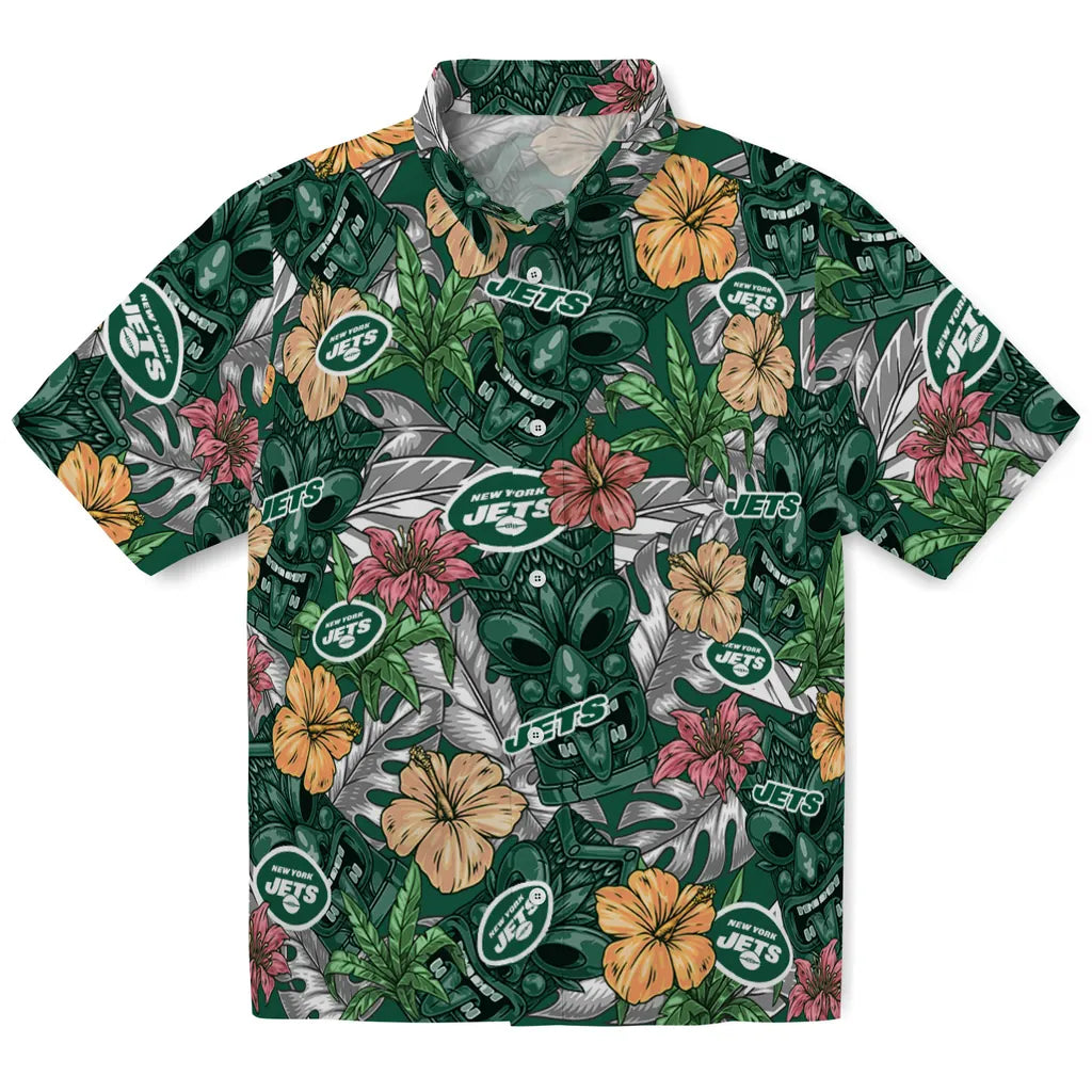 New York Jets Hawaiian Shirt - Hibiscus Tiki Jungle | Hula Hawaiian Shirts