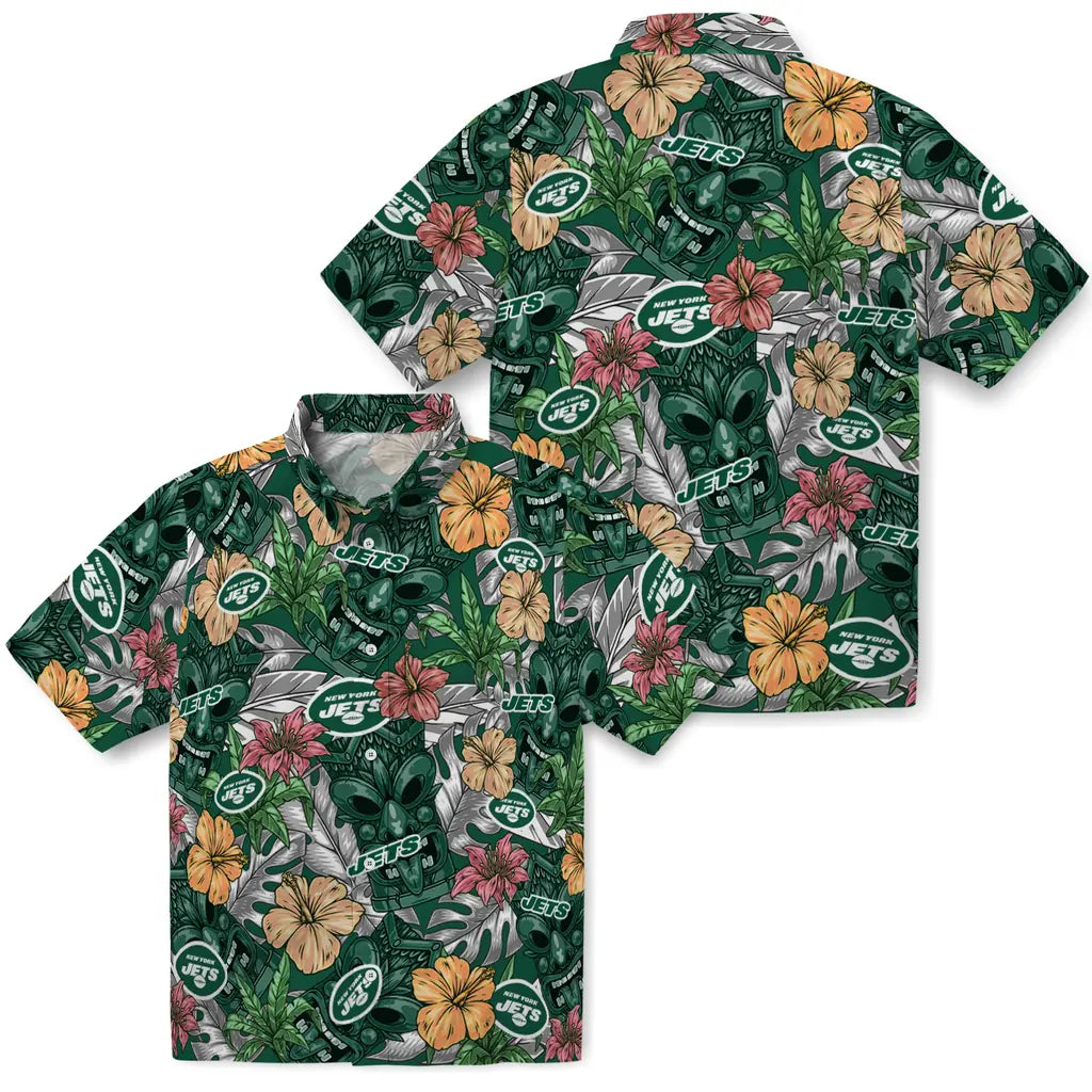 New York Jets Hawaiian Shirt - Hibiscus Tiki Jungle | Hula Hawaiian Shirts