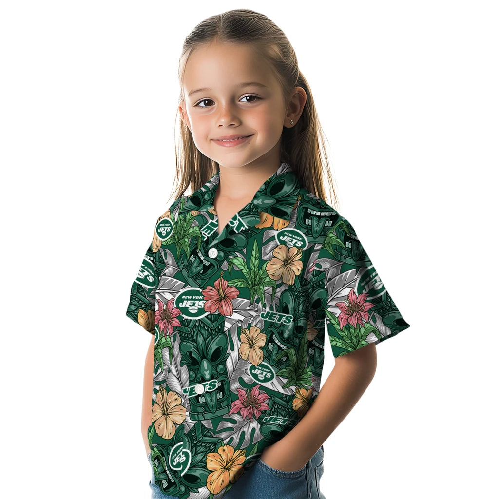 New York Jets Hawaiian Shirt - Hibiscus Tiki Jungle | Hula Hawaiian Shirts