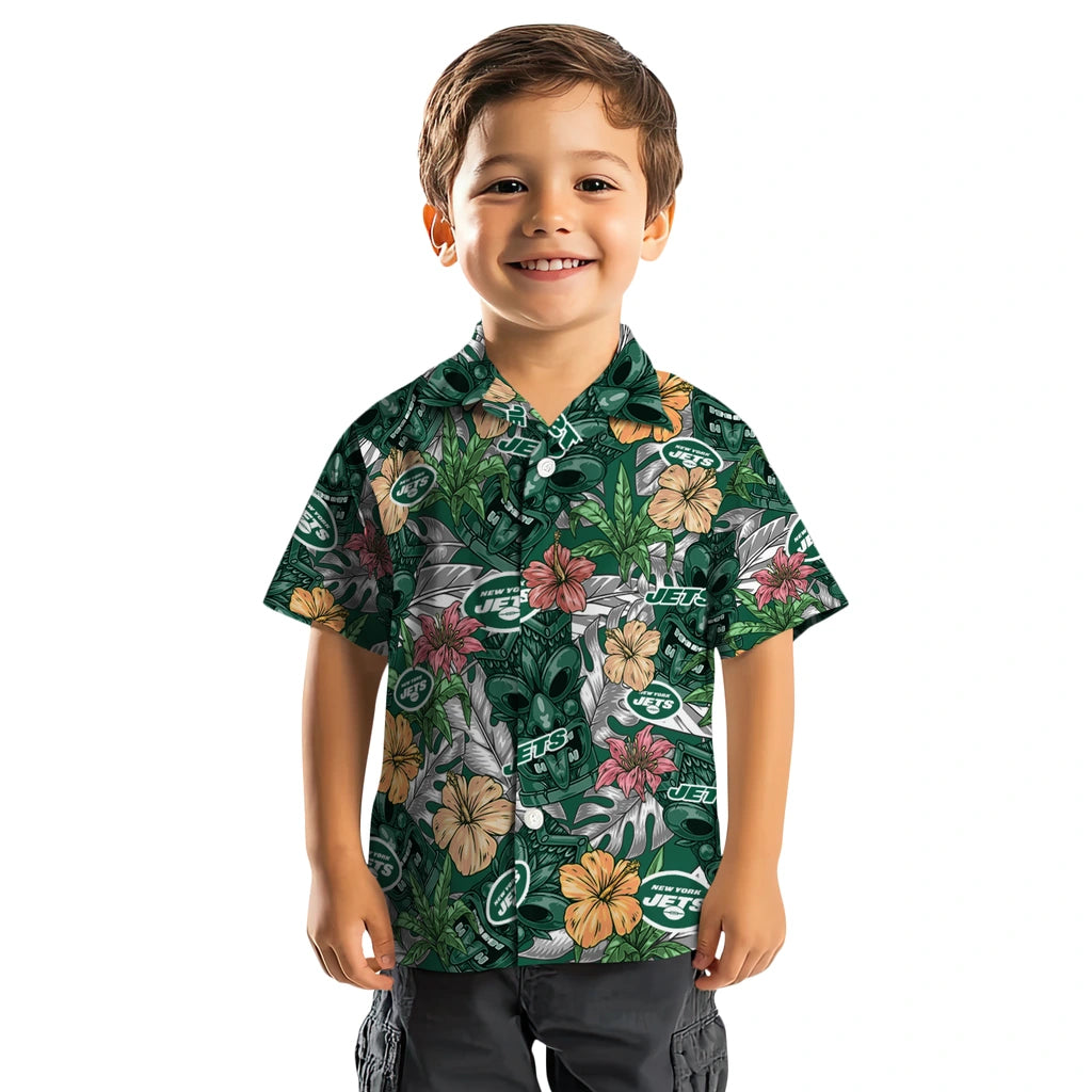 New York Jets Hawaiian Shirt - Hibiscus Tiki Jungle | Hula Hawaiian Shirts