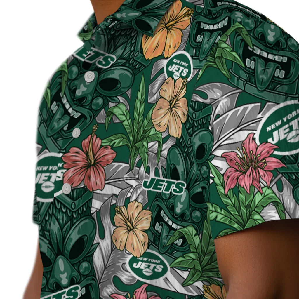 New York Jets Hawaiian Shirt - Hibiscus Tiki Jungle | Hula Hawaiian Shirts