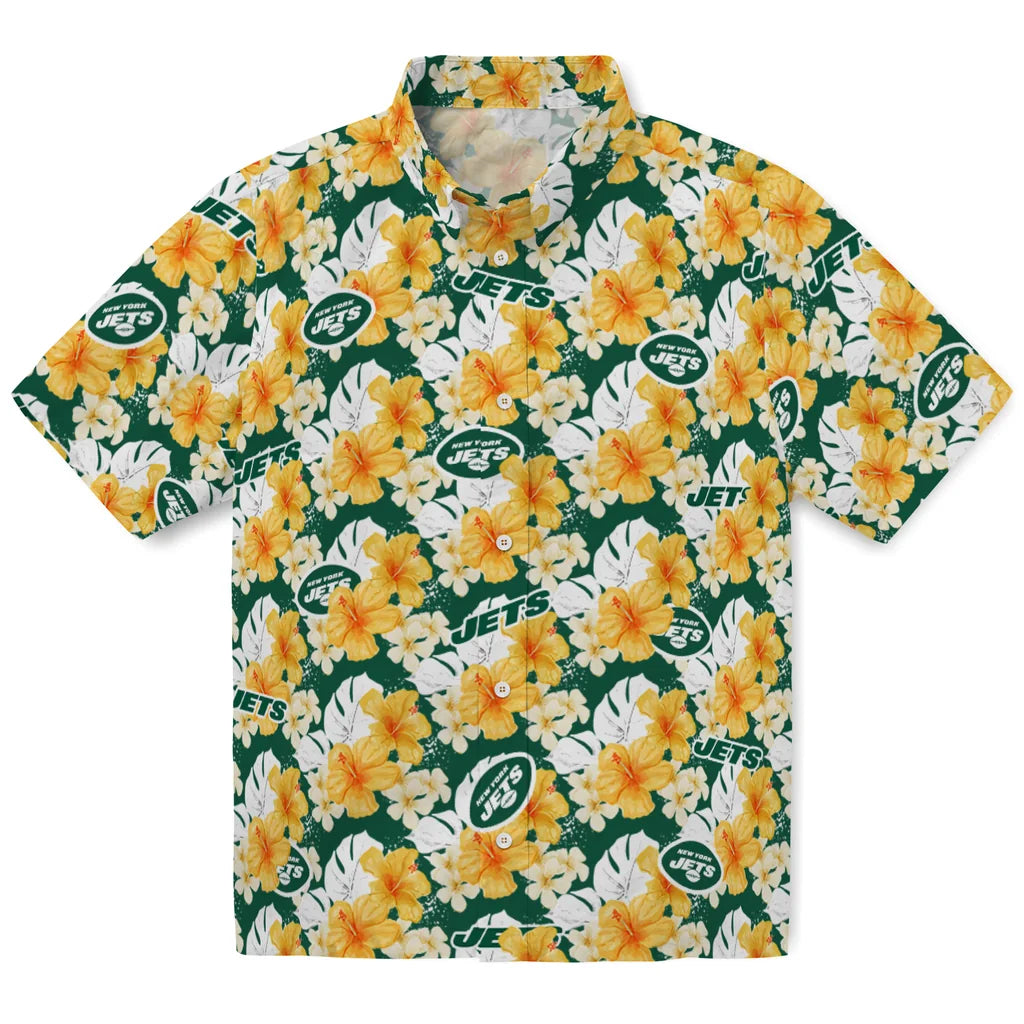 New York Jets Hawaiian Shirt - Hibiscus Tropics | Hula Hawaiian Shirts