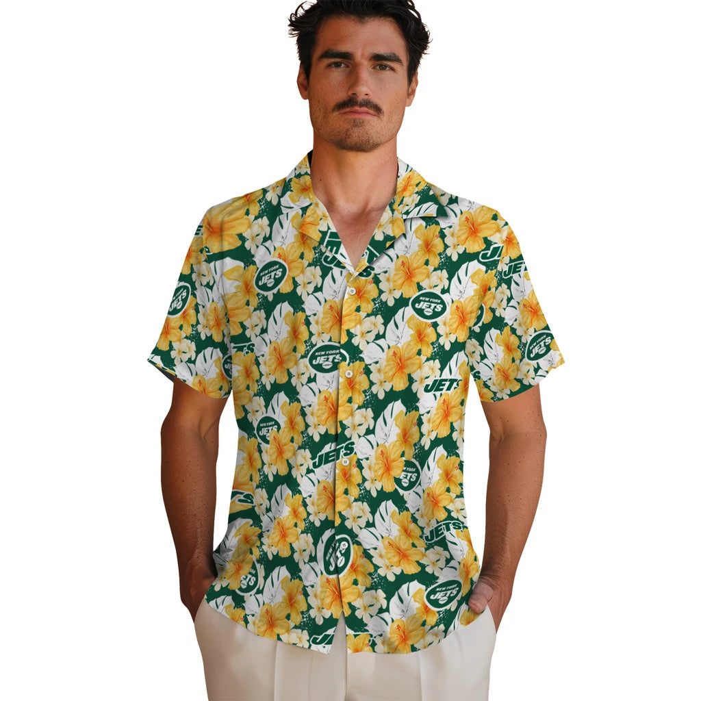 New York Jets Hawaiian Shirt - Hibiscus Tropics | Hula Hawaiian Shirts