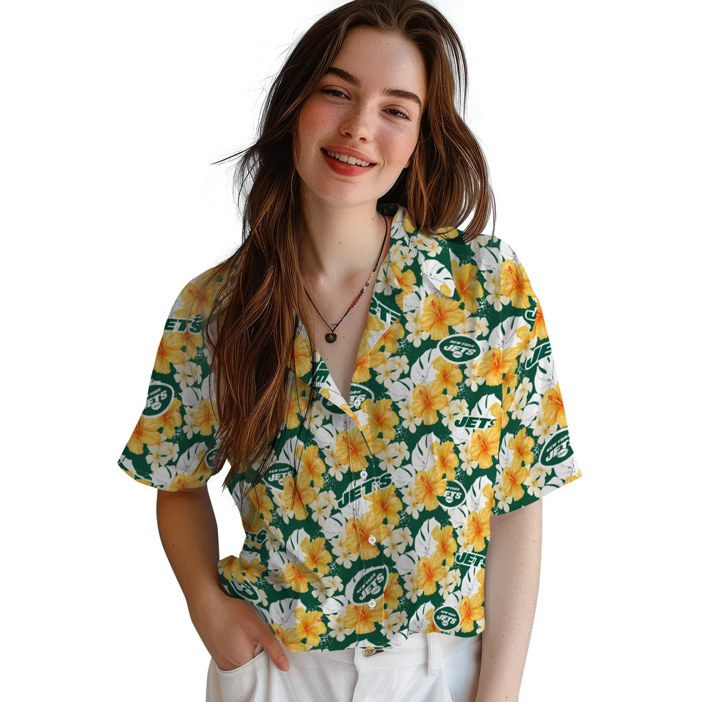 New York Jets Hawaiian Shirt - Hibiscus Tropics | Hula Hawaiian Shirts