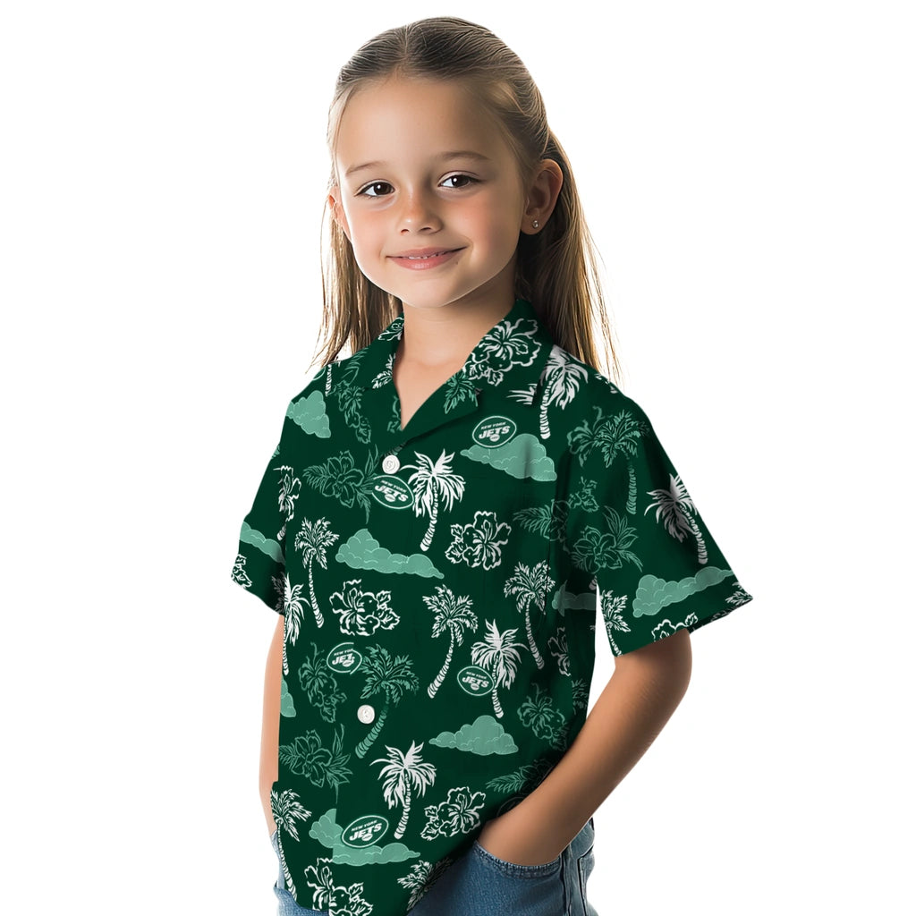 New York Jets Hawaiian Shirt - Palm And Clouds | Hula Hawaiian Shirts