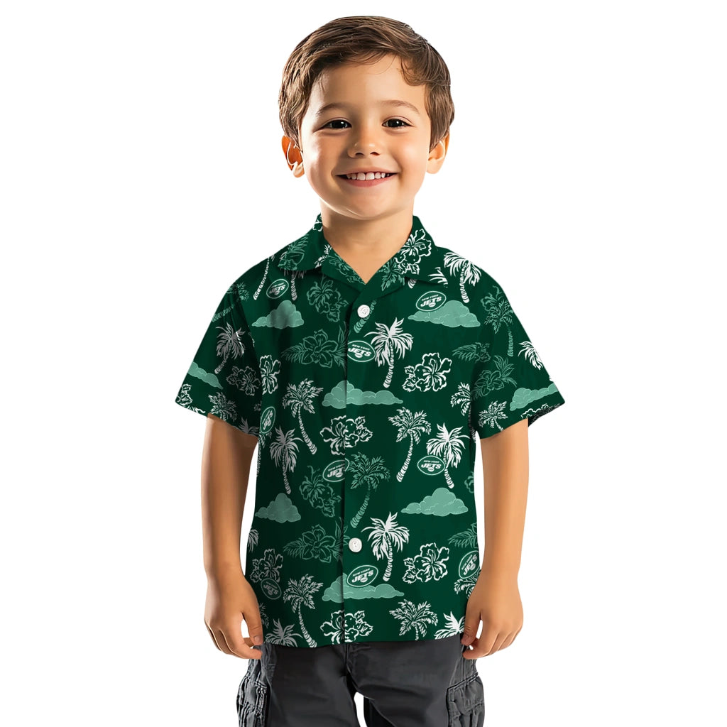 New York Jets Hawaiian Shirt - Palm And Clouds | Hula Hawaiian Shirts