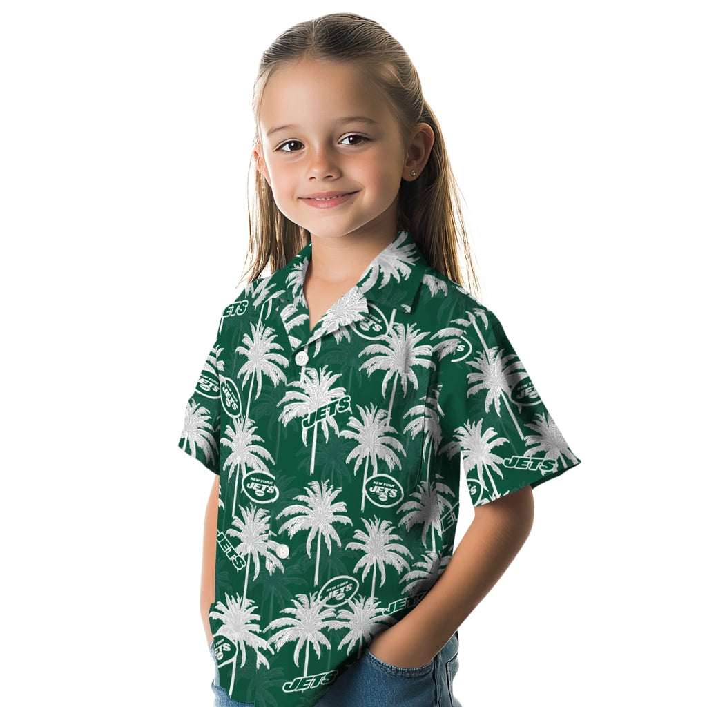 New York Jets Hawaiian Shirt - Palm Tree Motif | Hula Hawaiian Shirts