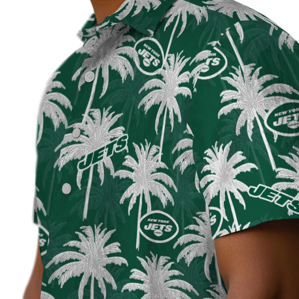 New York Jets Hawaiian Shirt - Palm Tree Motif | Hula Hawaiian Shirts