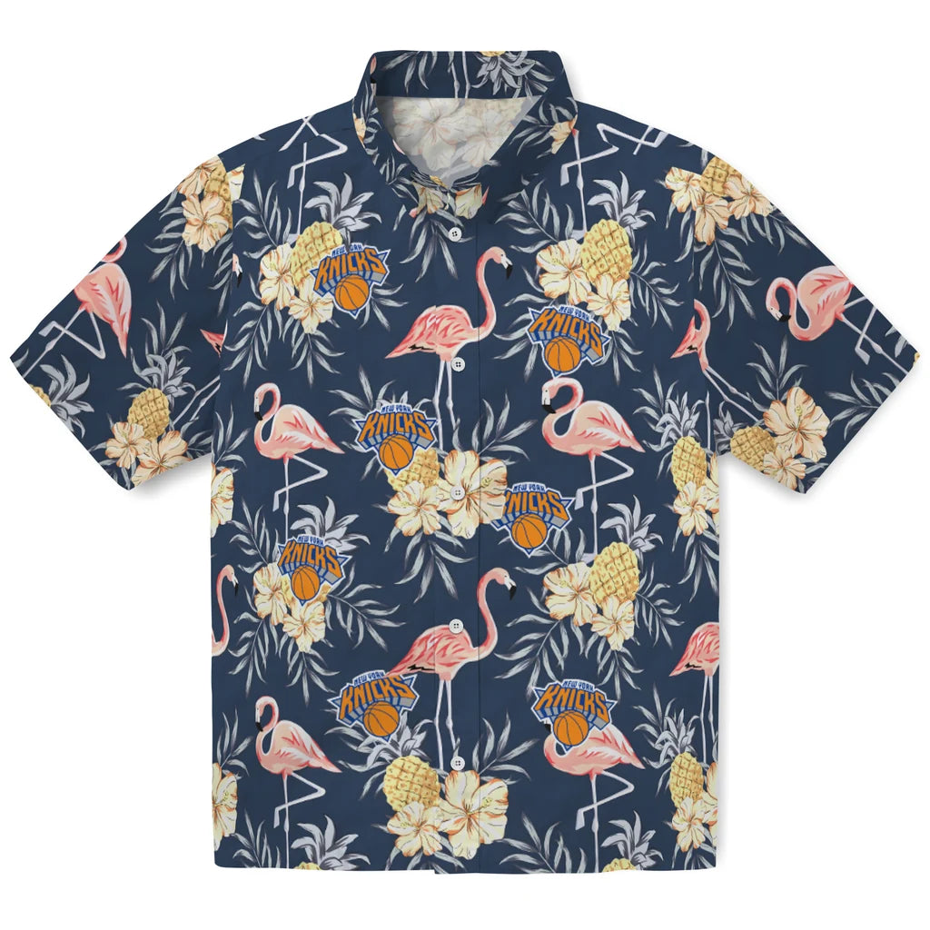 New York Knicks Hawaiian Shirt - Flamingo Hibiscus | Hula Hawaiian Shirts