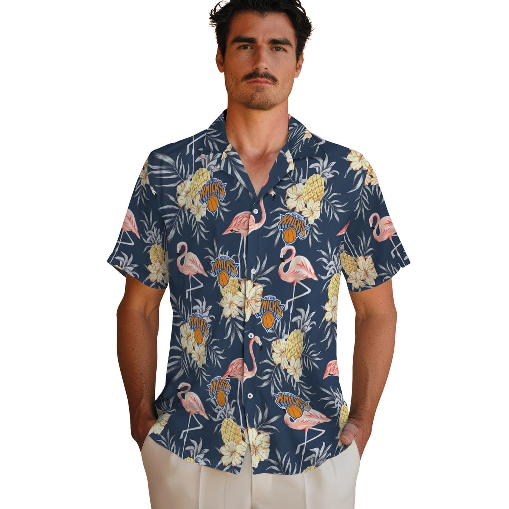 New York Knicks Hawaiian Shirt - Flamingo Hibiscus | Hula Hawaiian Shirts