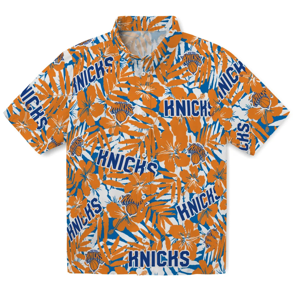New York Knicks Hawaiian Shirt - Hibiscus Overlay | Hula Hawaiian Shirts
