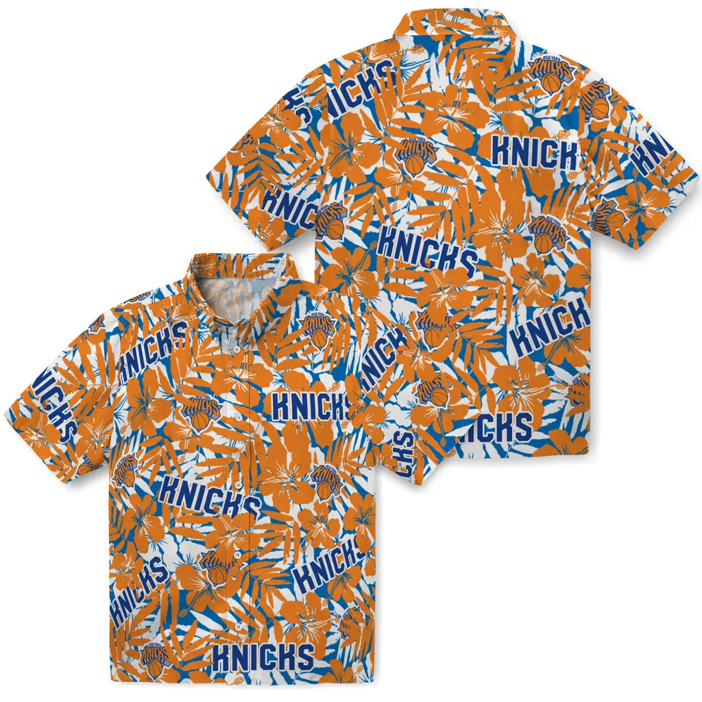 New York Knicks Hawaiian Shirt - Hibiscus Overlay | Hula Hawaiian Shirts