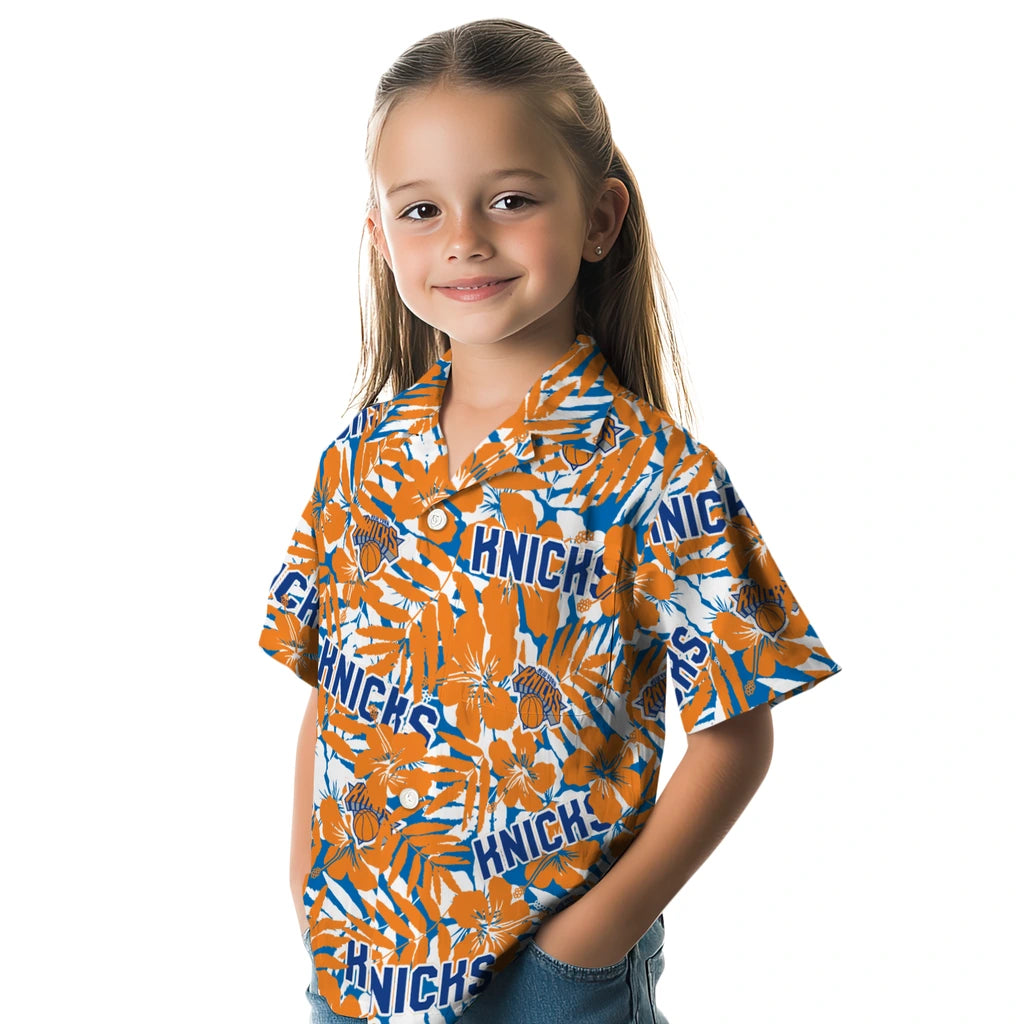 New York Knicks Hawaiian Shirt - Hibiscus Overlay | Hula Hawaiian Shirts