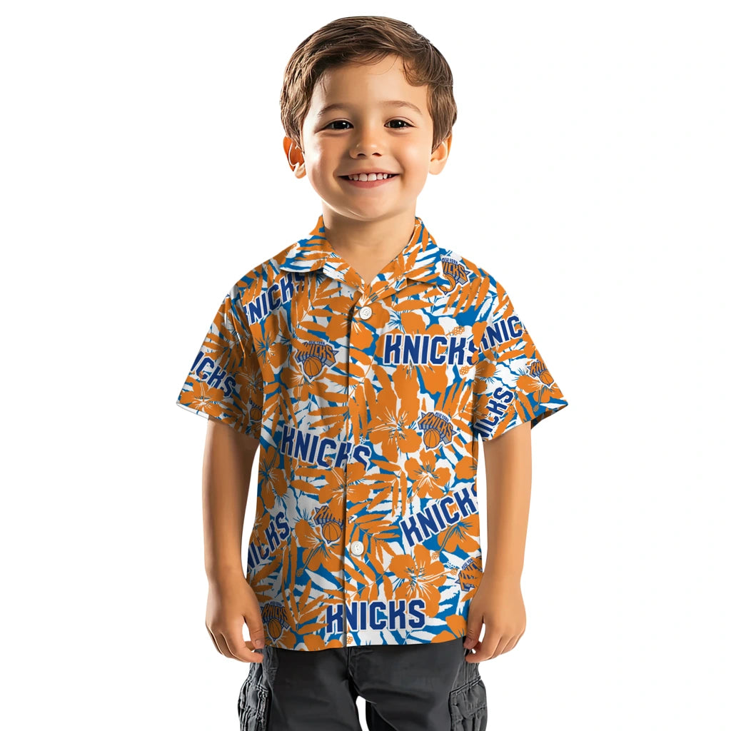New York Knicks Hawaiian Shirt - Hibiscus Overlay | Hula Hawaiian Shirts