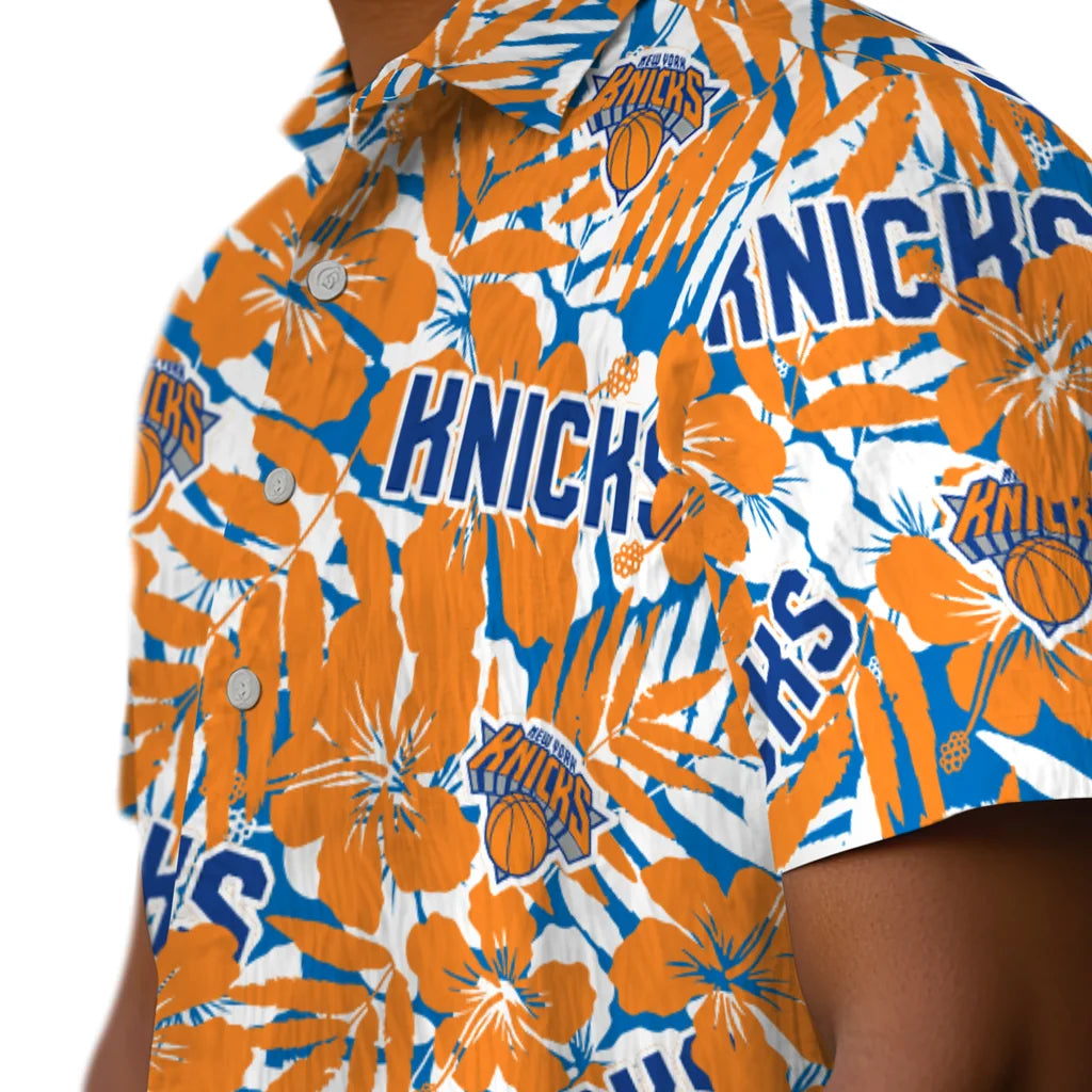 New York Knicks Hawaiian Shirt - Hibiscus Overlay | Hula Hawaiian Shirts