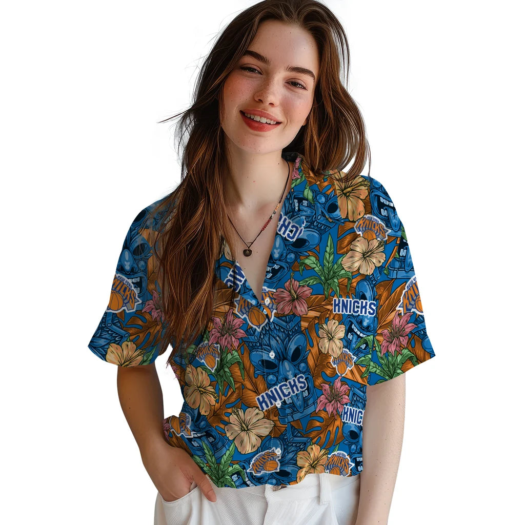 New York Knicks Hawaiian Shirt - Hibiscus Tiki Jungle | Hula Hawaiian Shirts