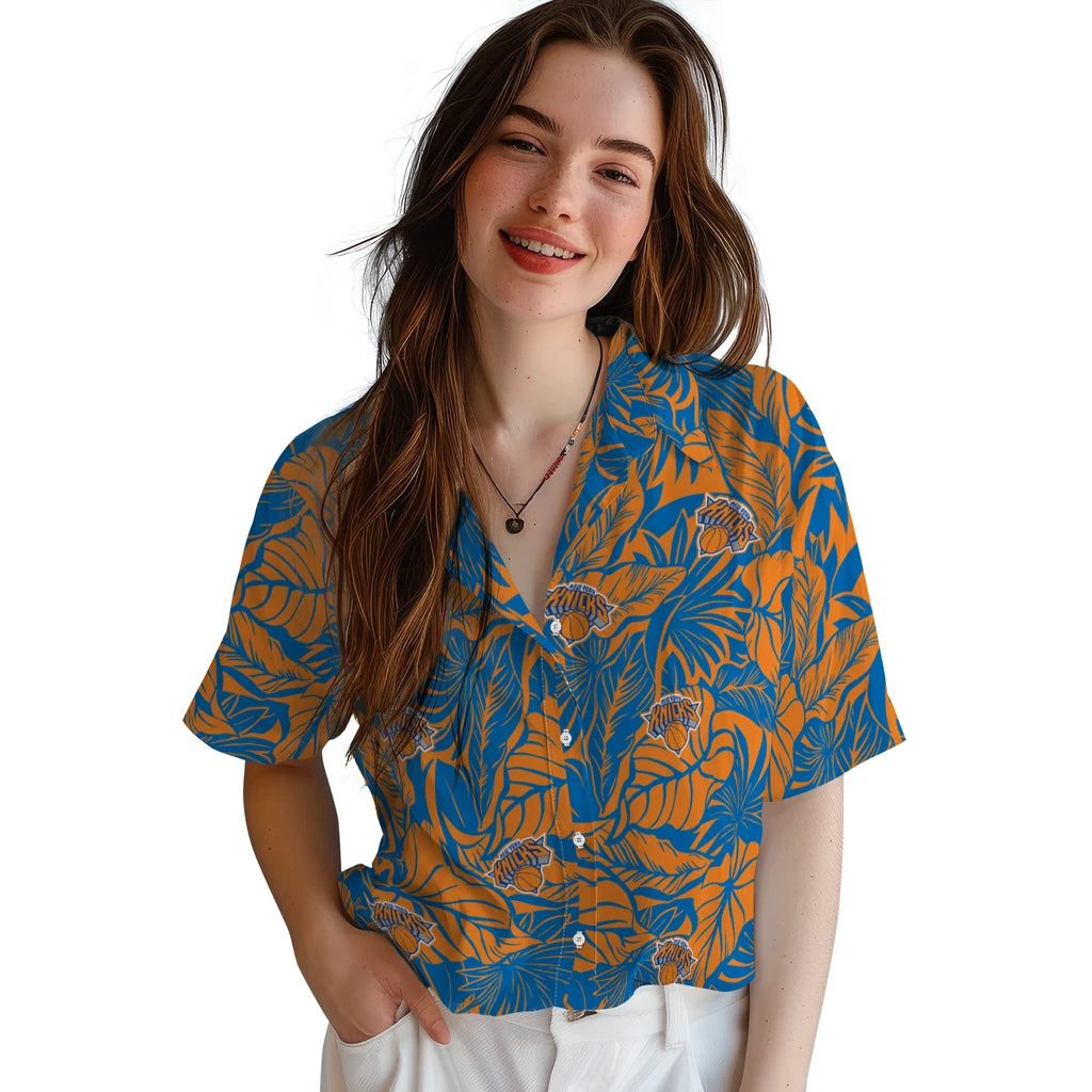 New York Knicks Hawaiian Shirt - Monstera Layer | Hula Hawaiian Shirts
