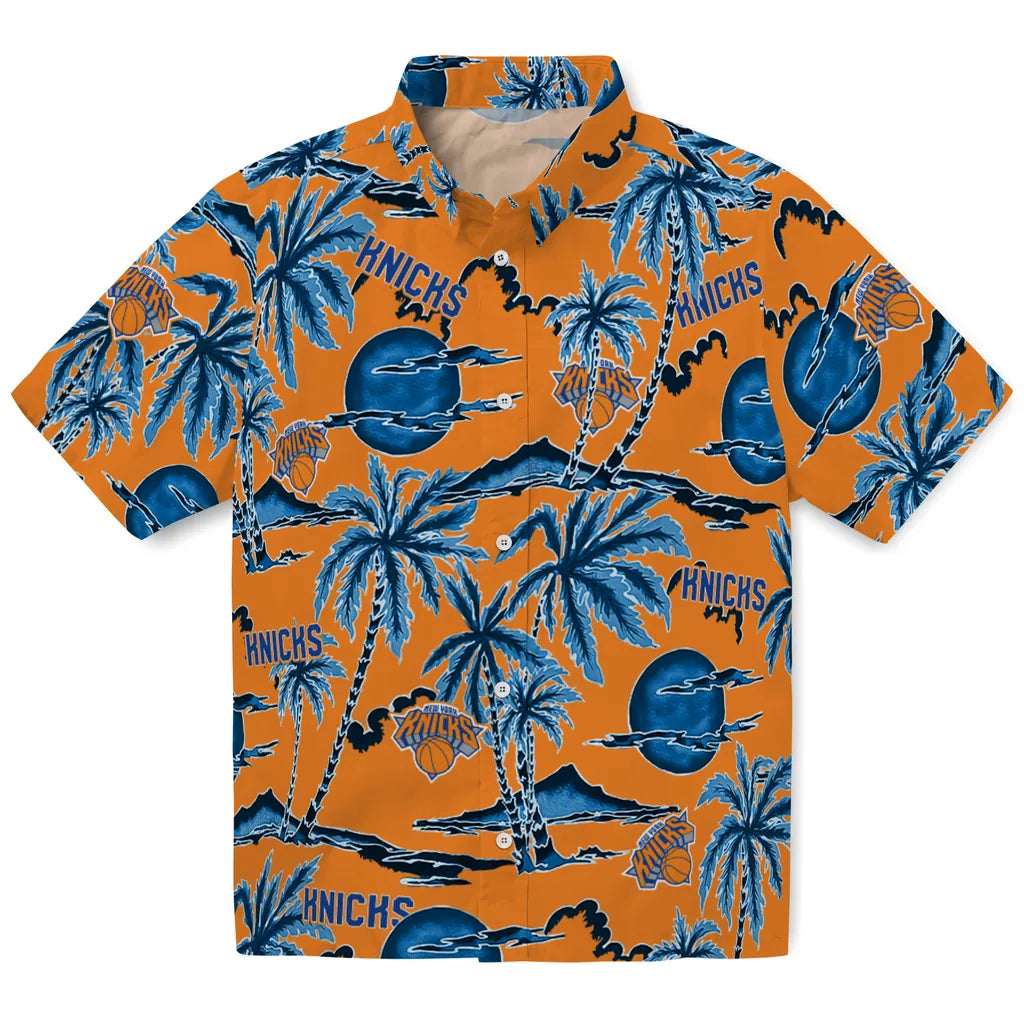 New York Knicks Hawaiian Shirt - Palm Sunset | Hula Hawaiian Shirts