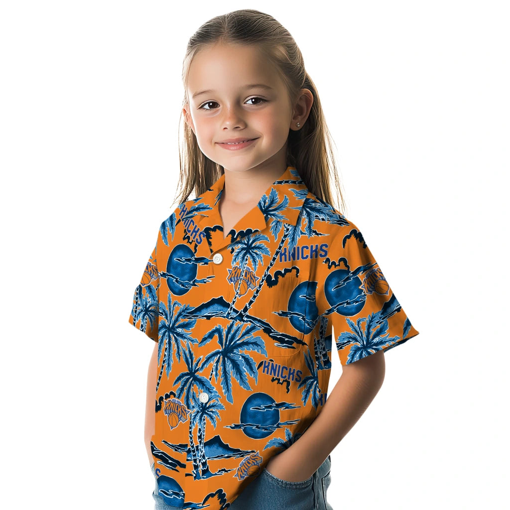 New York Knicks Hawaiian Shirt - Palm Sunset | Hula Hawaiian Shirts