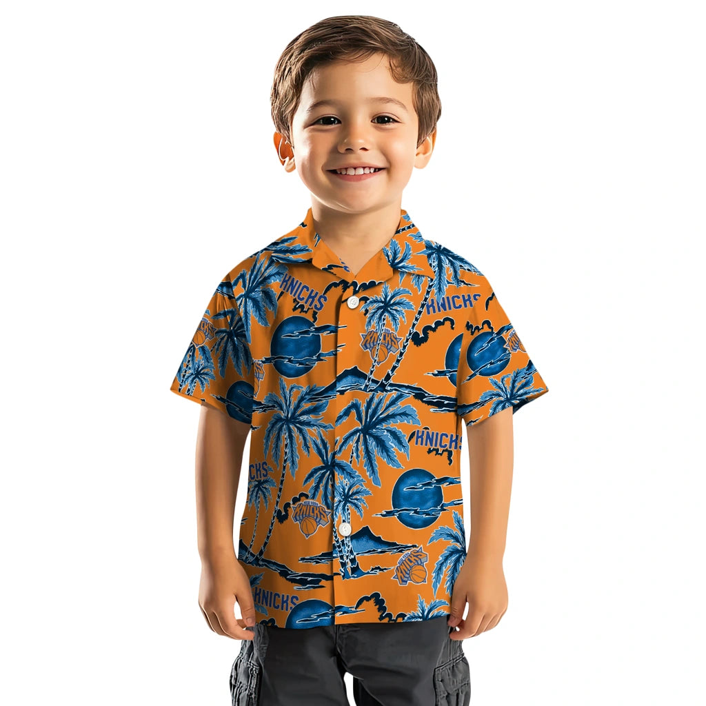 New York Knicks Hawaiian Shirt - Palm Sunset | Hula Hawaiian Shirts
