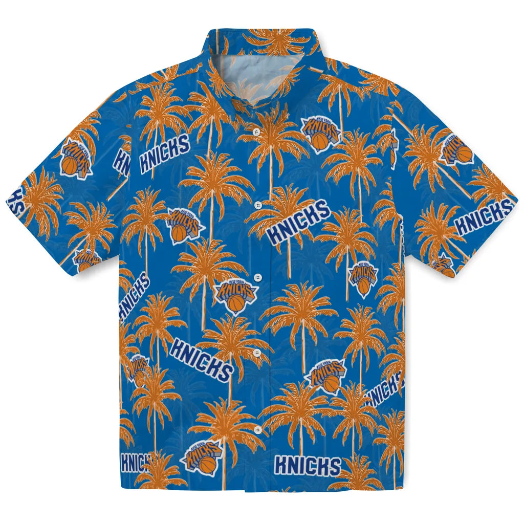 New York Knicks Hawaiian Shirt - Palm Tree Motif | Hula Hawaiian Shirts